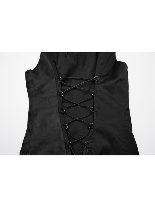 Retro Elegant Black Personality Asymmetrical Hem Gorgeous Carved Metal Buckle Decoration Gothic Style Vest