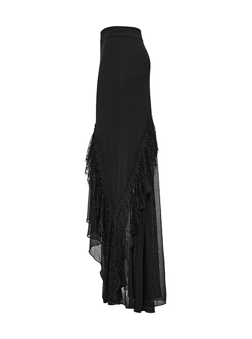 Black Elegant Knitted Patchwork Exquisite Lace Patchwork Hem Gothic Style Skirt