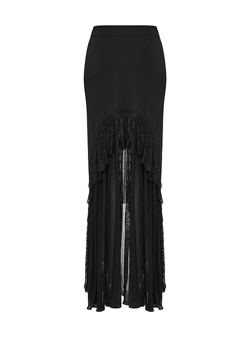 Black Elegant Knitted Patchwork Exquisite Lace Patchwork Hem Gothic Style Skirt