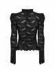 Black Elegant Ruffled Stand Collar Exquisite Lace Stitching Gothic Style Slim Long Sleeves Top