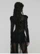 Black Elegant Ruffled Stand Collar Exquisite Lace Stitching Gothic Style Slim Long Sleeves Top