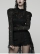 Black Elegant Ruffled Stand Collar Exquisite Lace Stitching Gothic Style Slim Long Sleeves Top