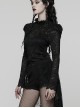Black Elegant Ruffled Stand Collar Exquisite Lace Stitching Gothic Style Slim Long Sleeves Top