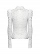 White Elegant Ruffled Stand Collar Exquisite Lace Stitching Gothic Style Slim Long Sleevess Top