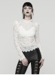 White Elegant Ruffled Stand Collar Exquisite Lace Stitching Gothic Style Slim Long Sleevess Top