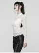 White Elegant Ruffled Stand Collar Exquisite Lace Stitching Gothic Style Slim Long Sleevess Top