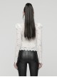White Elegant Ruffled Stand Collar Exquisite Lace Stitching Gothic Style Slim Long Sleevess Top