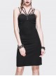 Imitation Leather Straps Backless Lace-Up Black Tight Punk Knitted Dress