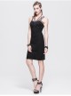 Imitation Leather Straps Backless Lace-Up Black Tight Punk Knitted Dress