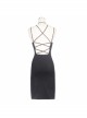 Imitation Leather Straps Backless Lace-Up Black Tight Punk Knitted Dress