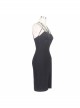 Imitation Leather Straps Backless Lace-Up Black Tight Punk Knitted Dress