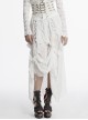 White Chiffon Asymmetric Lace Mesh Splicing Cross Strap Design Gothic Style Daily Versatile Skirt