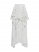 White Chiffon Asymmetric Lace Mesh Splicing Cross Strap Design Gothic Style Daily Versatile Skirt