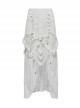 White Chiffon Asymmetric Lace Mesh Splicing Cross Strap Design Gothic Style Daily Versatile Skirt