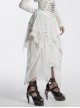 White Chiffon Asymmetric Lace Mesh Splicing Cross Strap Design Gothic Style Daily Versatile Skirt