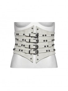 White Retro V Shaped Cool Metal Rivet Buckle Decoration Punk Style Tight Corset
