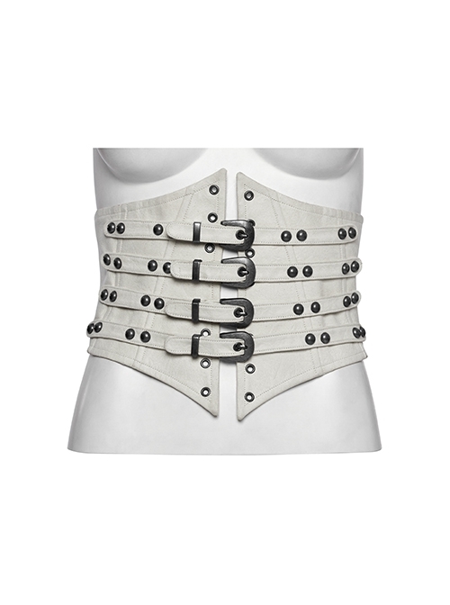 White Retro V Shaped Cool Metal Rivet Buckle Decoration Punk Style Tight Corset