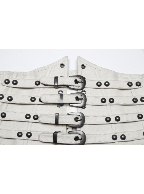 White Retro V Shaped Cool Metal Rivet Buckle Decoration Punk Style Tight Corset