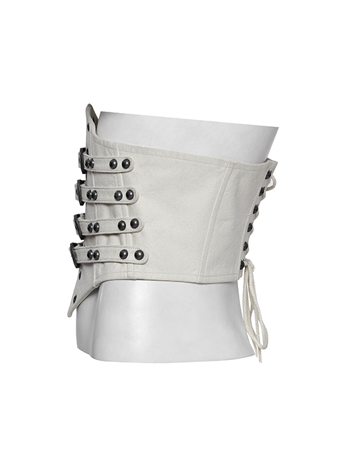 White Retro V Shaped Cool Metal Rivet Buckle Decoration Punk Style Tight Corset
