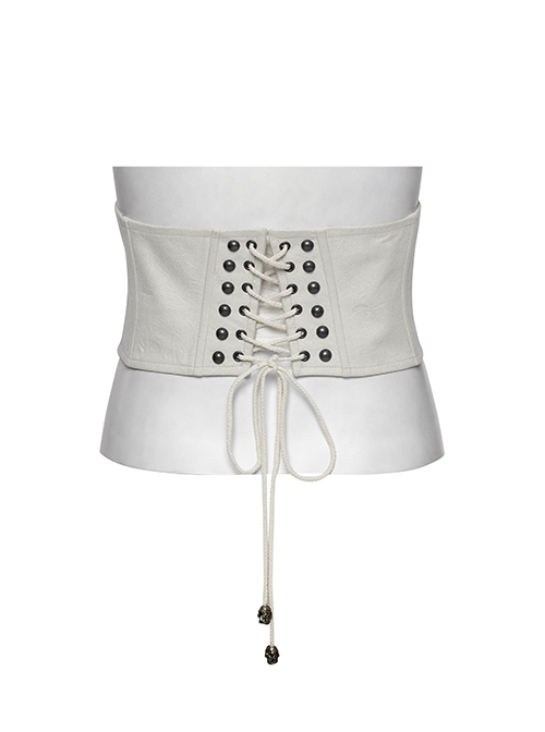 White Retro V Shaped Cool Metal Rivet Buckle Decoration Punk Style Tight Corset
