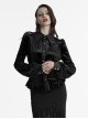 Retro Elegant Black Velvet Unique Bat Collar Exquisite Ruffle Hem Gothic Style Long Sleeves Slim Shirt