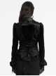 Retro Elegant Black Velvet Unique Bat Collar Exquisite Ruffle Hem Gothic Style Long Sleeves Slim Shirt