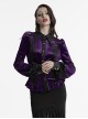 Vintage Purple Luxurious Velvet Exquisite Bat Collar Ruffled Hem Gothic Style Long Sleeves Slim Shirt