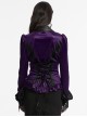 Vintage Purple Luxurious Velvet Exquisite Bat Collar Ruffled Hem Gothic Style Long Sleeves Slim Shirt
