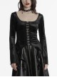 Elegant Black Velvet Sexy Square Collar Exquisite Metal Button Design Personality Hem Shape Gothic Style T Shirt