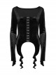 Elegant Black Velvet Sexy Square Collar Exquisite Metal Button Design Personality Hem Shape Gothic Style T Shirt