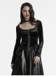Elegant Black Velvet Sexy Square Collar Exquisite Metal Button Design Personality Hem Shape Gothic Style T Shirt