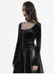Elegant Black Velvet Sexy Square Collar Exquisite Metal Button Design Personality Hem Shape Gothic Style T Shirt