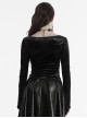 Elegant Black Velvet Sexy Square Collar Exquisite Metal Button Design Personality Hem Shape Gothic Style T Shirt