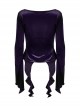 Luxurious Purple Velvet Elegant Square Collar Exquisite Metal Button Design Unique Hem Shape Gothic Style T Shirt
