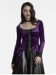 Luxurious Purple Velvet Elegant Square Collar Exquisite Metal Button Design Unique Hem Shape Gothic Style T Shirt