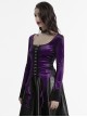Luxurious Purple Velvet Elegant Square Collar Exquisite Metal Button Design Unique Hem Shape Gothic Style T Shirt