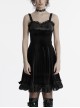 Sexy Elegant Black Velvet Delicate Lace Ruffles Decoration Waist Drawstring Gothic Style Suspender Dress