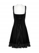 Sexy Elegant Black Velvet Delicate Lace Ruffles Decoration Waist Drawstring Gothic Style Suspender Dress
