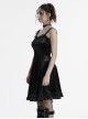 Sexy Elegant Black Velvet Delicate Lace Ruffles Decoration Waist Drawstring Gothic Style Suspender Dress