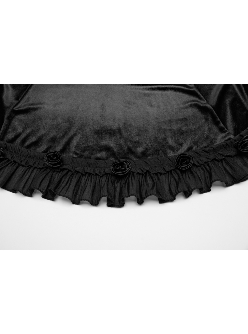 Sexy Elegant Black Velvet Delicate Lace Ruffles Decoration Waist Drawstring Gothic Style Suspender Dress