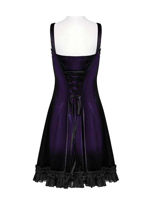 Elegant Purple Soft Luxury Velvet Exquisite Lace Hem Ruffle Sexy Gothic Style Suspender Dress
