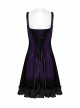 Elegant Purple Soft Luxury Velvet Exquisite Lace Hem Ruffle Sexy Gothic Style Suspender Dress