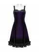 Elegant Purple Soft Luxury Velvet Exquisite Lace Hem Ruffle Sexy Gothic Style Suspender Dress