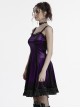 Elegant Purple Soft Luxury Velvet Exquisite Lace Hem Ruffle Sexy Gothic Style Suspender Dress