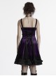 Elegant Purple Soft Luxury Velvet Exquisite Lace Hem Ruffle Sexy Gothic Style Suspender Dress