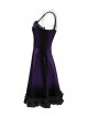 Elegant Purple Soft Luxury Velvet Exquisite Lace Hem Ruffle Sexy Gothic Style Suspender Dress