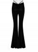 Unique Elegant Black Velvet Gradient Print Patchwork Design Sexy Waist Straps Pleated Gothic Flared Pants