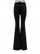 Unique Elegant Black Velvet Gradient Print Patchwork Design Sexy Waist Straps Pleated Gothic Flared Pants