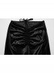 Unique Elegant Black Velvet Gradient Print Patchwork Design Sexy Waist Straps Pleated Gothic Flared Pants
