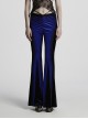 Elegant Blue Gradient Stitching Sexy Waist Straps Pleated Design Gothic Slim Flared Pants